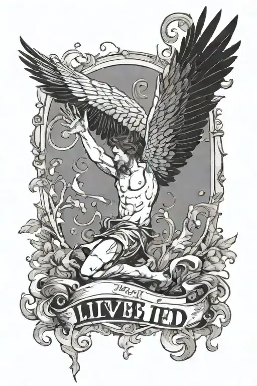 Fineline Icarus Falling With Words 'I Lived'