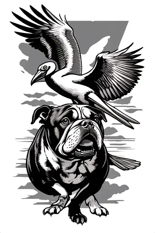 Nrl Bulldog With A Pelican Flying Away