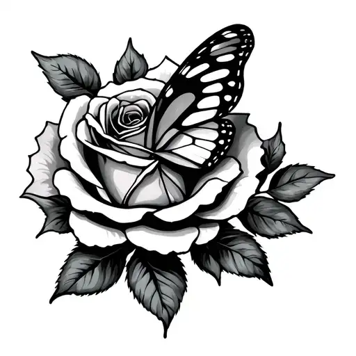 Butterfly Resting On A Rose Intertwined