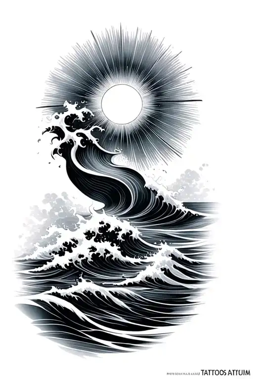 Raising Sun And Waves Flowing