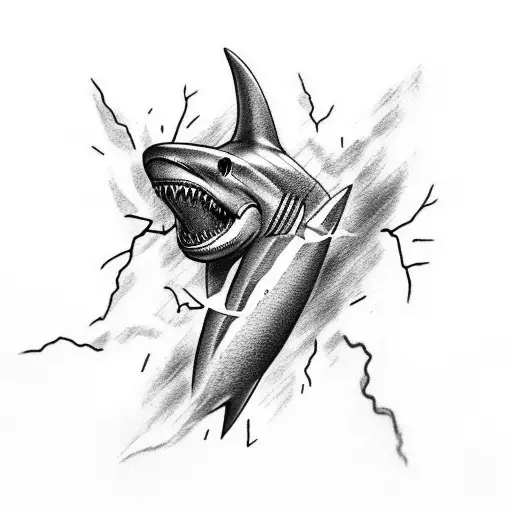 Arm Tattoo With Lightning Starting At The Shoulder And A Shark At The Forearm