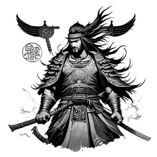 Warrior Japanese Infront Of Temple