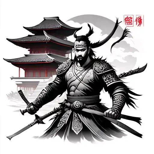 Warrior Japanese Infront Of Temple