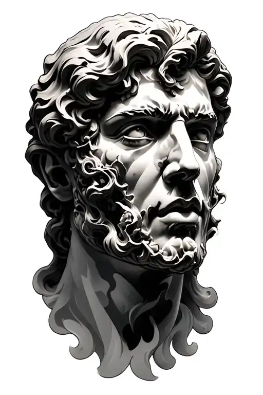 New Face Breaking From A Statue Head Surrounded