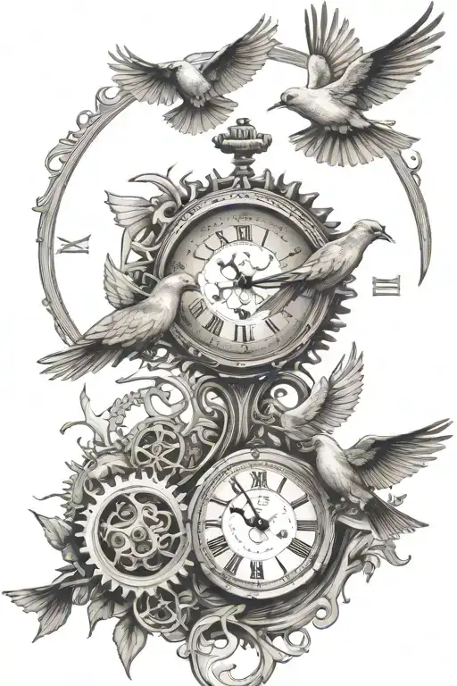 Doves Carrying Clock Gears