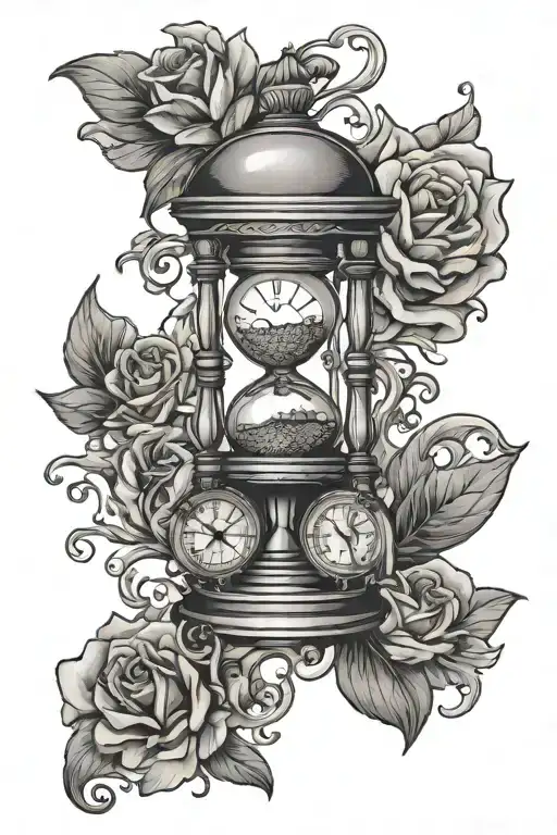 Hour Glass Broken Bottom With Pocket Watch Under