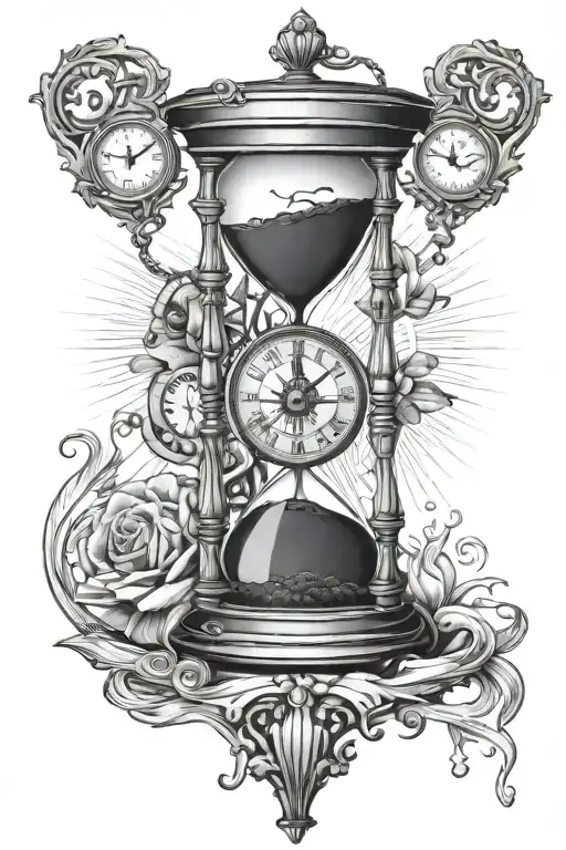 Hour Glass Broken Bottom With Pocket Watch Under Have An Eye Inside