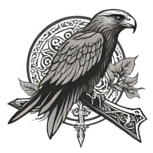 Cross Tattoo With Hawk