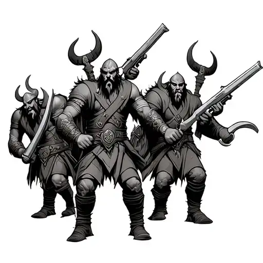A Group Of Evil Vikings With Guns In Their Hands Makes A Raid