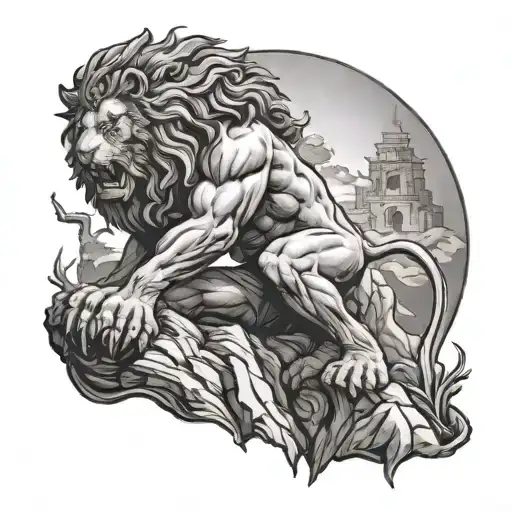 A Gladiator With A Lion Skin On Top Of Him Climbing A Mountain