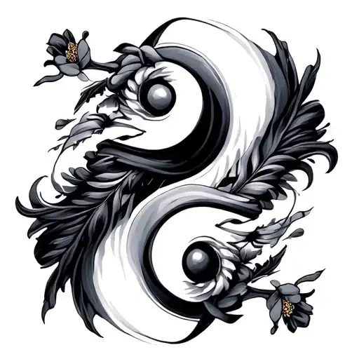 Dark And Light Ying And Yang Tattoo With The Angle Micheal In The Center