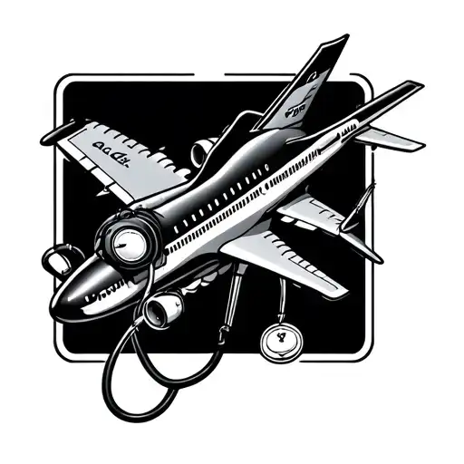 Minimalist Lined Airplane With Stethoscope Intertwined