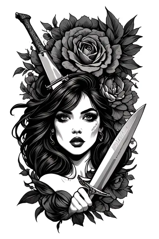 Women Holding Knife Surrounded