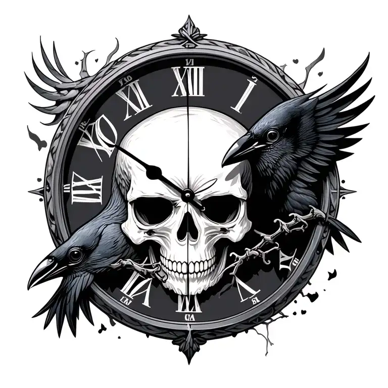 Skull Clock Crow