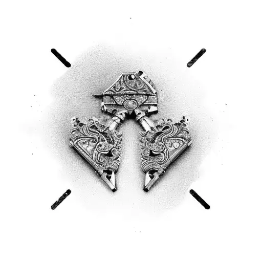 A Pair Of Crossed Pistols Surrounded By Ornate Floral Patterns