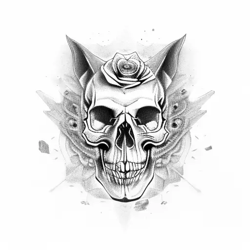 Skull Wolf Rose Line