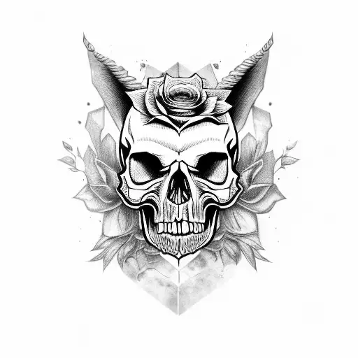 Skull Wolf Rose Line
