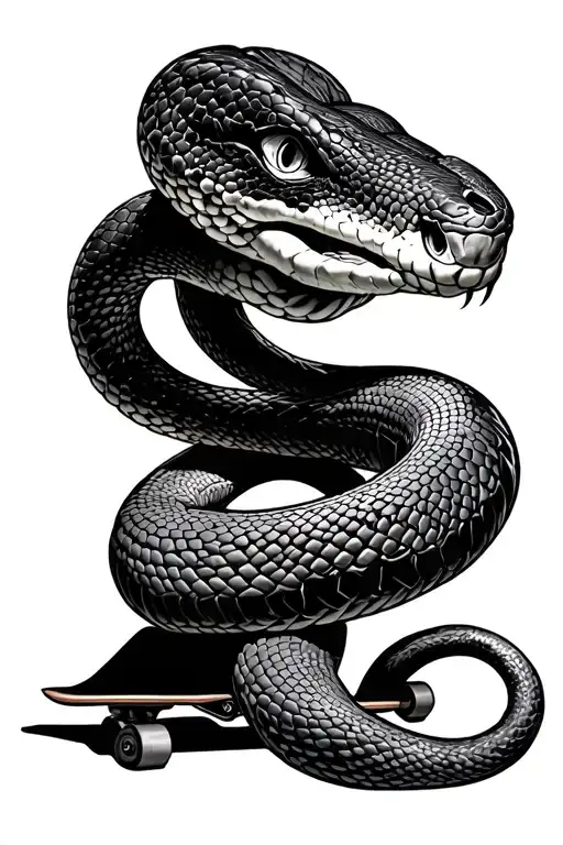 Skateboard And Snake Wrapped
