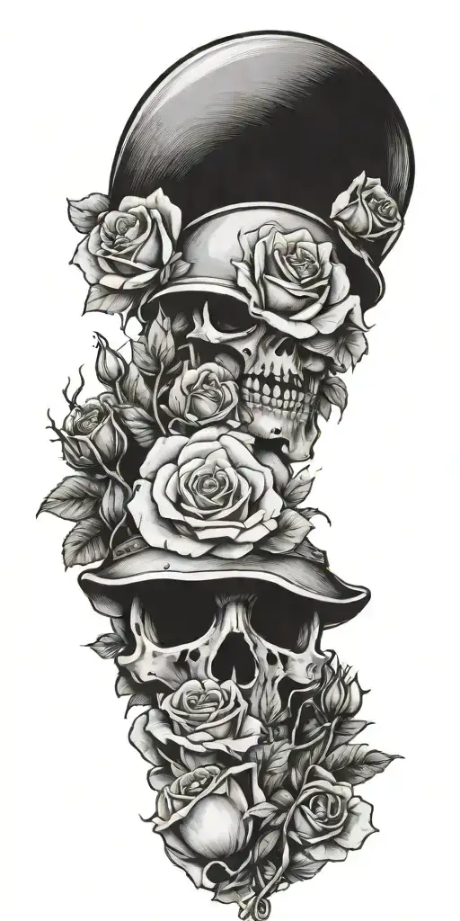 Military Infantry Tattoo With Roses