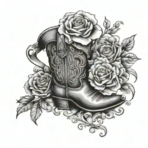 Cowboy Boot With Flowers And A Tea Cup