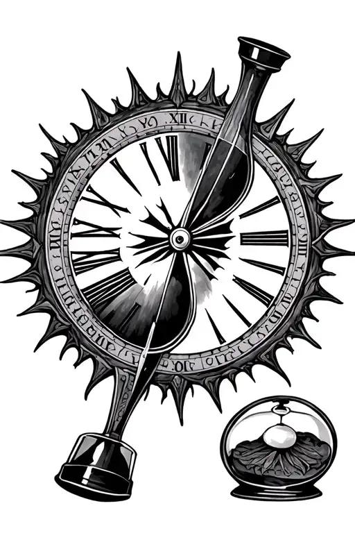 Sun Dial And Clock Face With Hour Glass Bottle