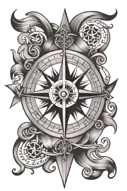 Compass Rose Intertwined With Initials Intertwined