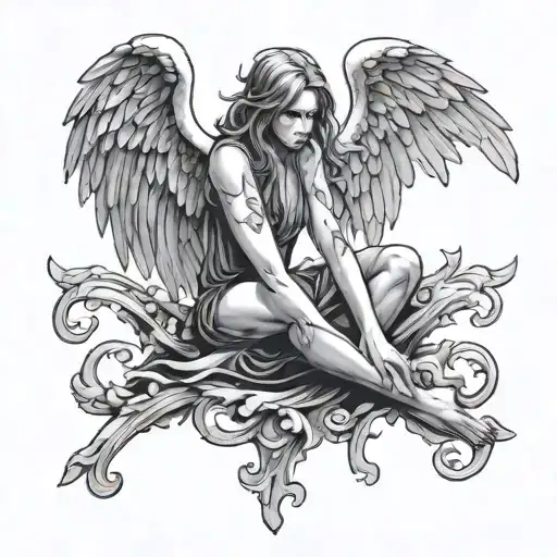 Thinking Fallen Angel Sketch Style