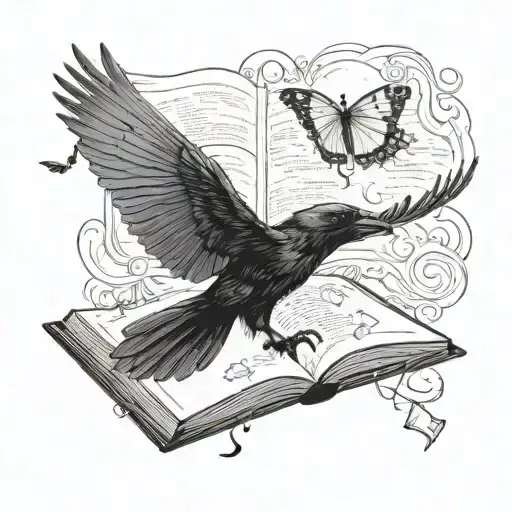 A Crow Chasing A Butterfly Flying Out Of A Book
