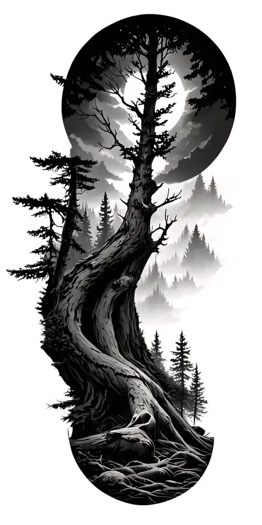 Dark Erie Forest Scene