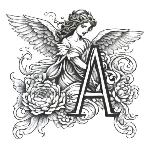 Angel With M Letter Gaming Style Clouds With Chrysantheum