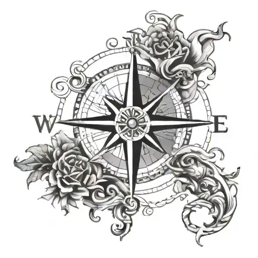 An Intricate Compass Rose Surrounded By Nautical Elements Like Anchors And Waves