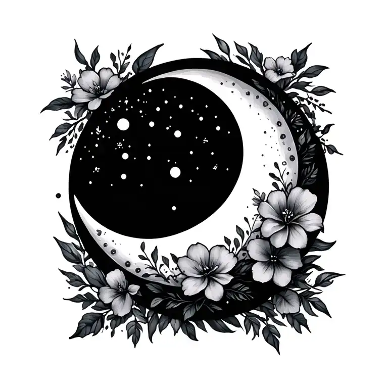 Crescent Moon With Flowers
