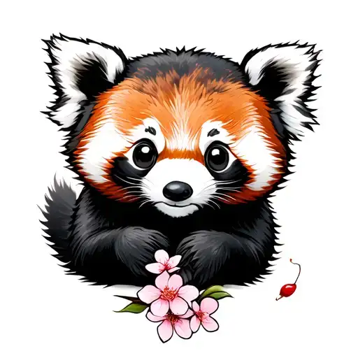 Cute Red Panda With Cherry Blossom