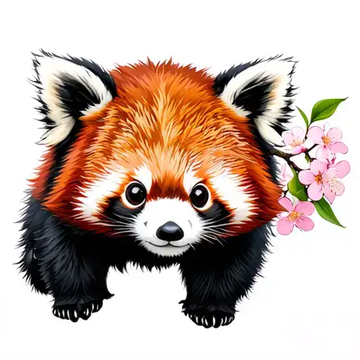 Cute Red Panda With Cherry Blossom