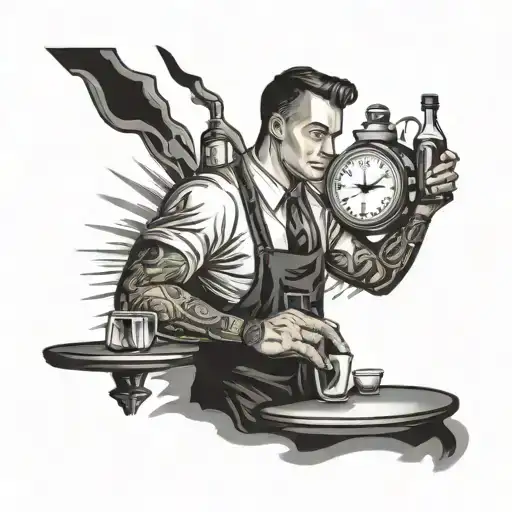 Bartender Mixing Drinks With A Clock In The Background
