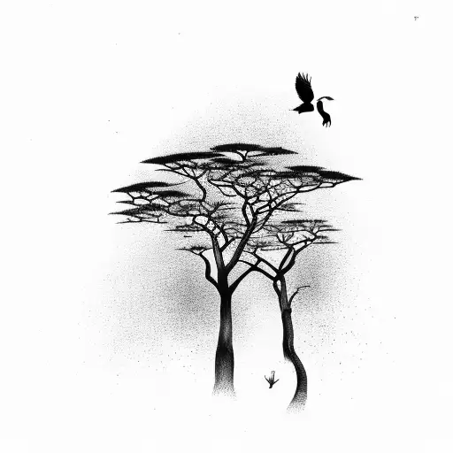 African Safari Sunset With Trees Birds And A Zebra