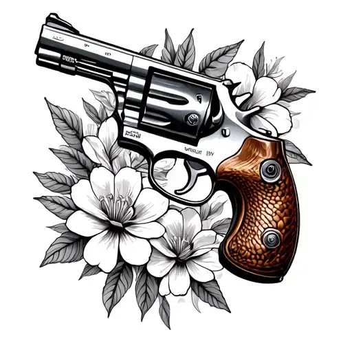 Colt Python Revolver With Birth Flowers Surrounding
