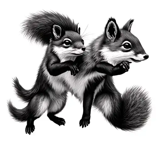 Fox And Squirrel Chasing Eachother In A Circle