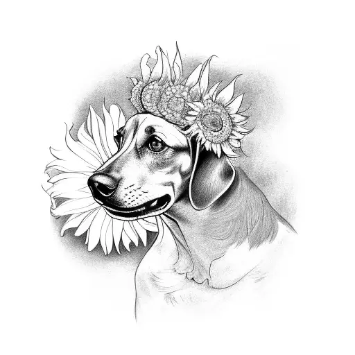A Weiner Dog With A Sunflower Crown