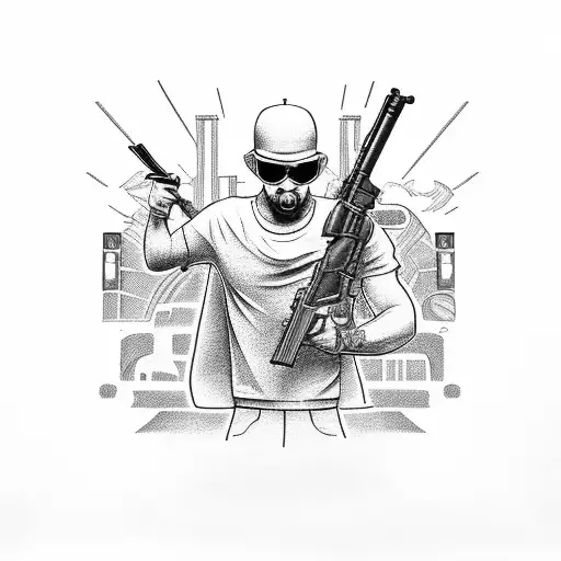 Gangster With Gun And Cars