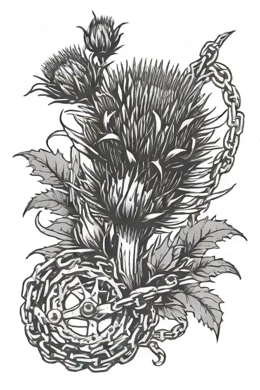 A Scottish Thistle Growing Out Of A Bicycle Chain