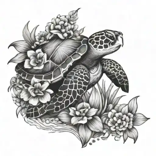 Sea Turtle With Flowers