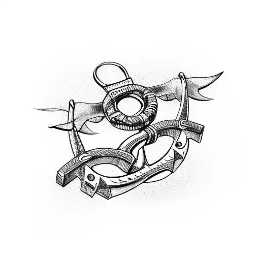 A Detailed Anchor Entwined With Sparrows In Flight