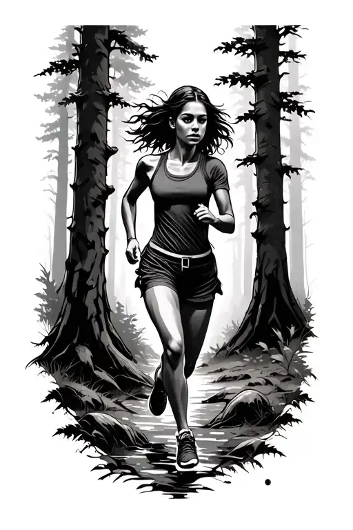 Running Girl In Forest Landscape