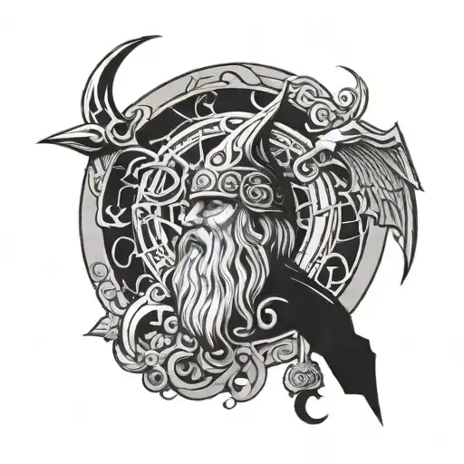 Odin Symbol Integrated Moon Surrounded