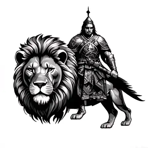 Travel And Lion Tattoo Plus Warrior Wielding