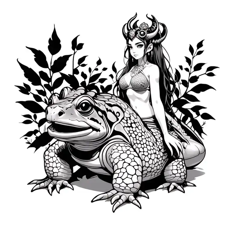 Oni Girl Standing On A Toad Sitting