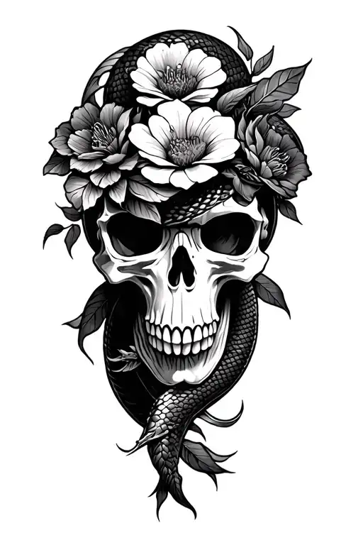 Snake Samurai Skull Flowers Growing