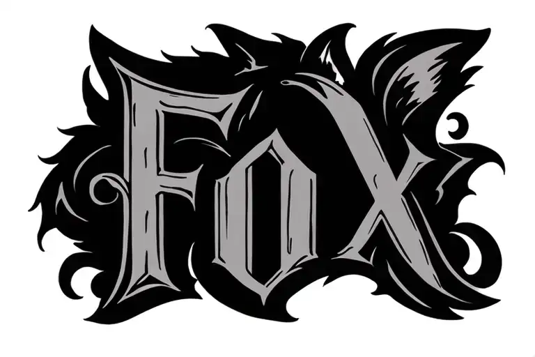 Fox Lettering Tattoo In Old English Font