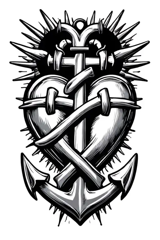 Heart Cross Anchor Spikes Crossed Over Each Other